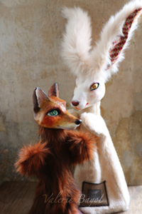 Handpuppe Fuchs und Hase — ausdrucksstarke Kasperlepuppe — fantasievolle Therapiepuppen, Unikate von Valérie Bayol, Kunst & Kunsthandwerk, Atelier Figurart in Hamburg St. Georg